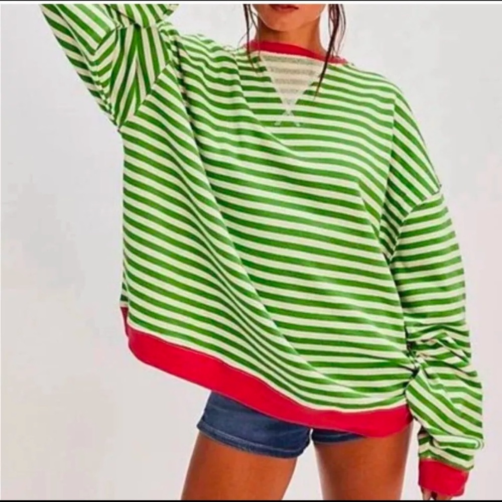 NWOT free people Classic Striped Oversized Crewneck - Picture 1 of 11